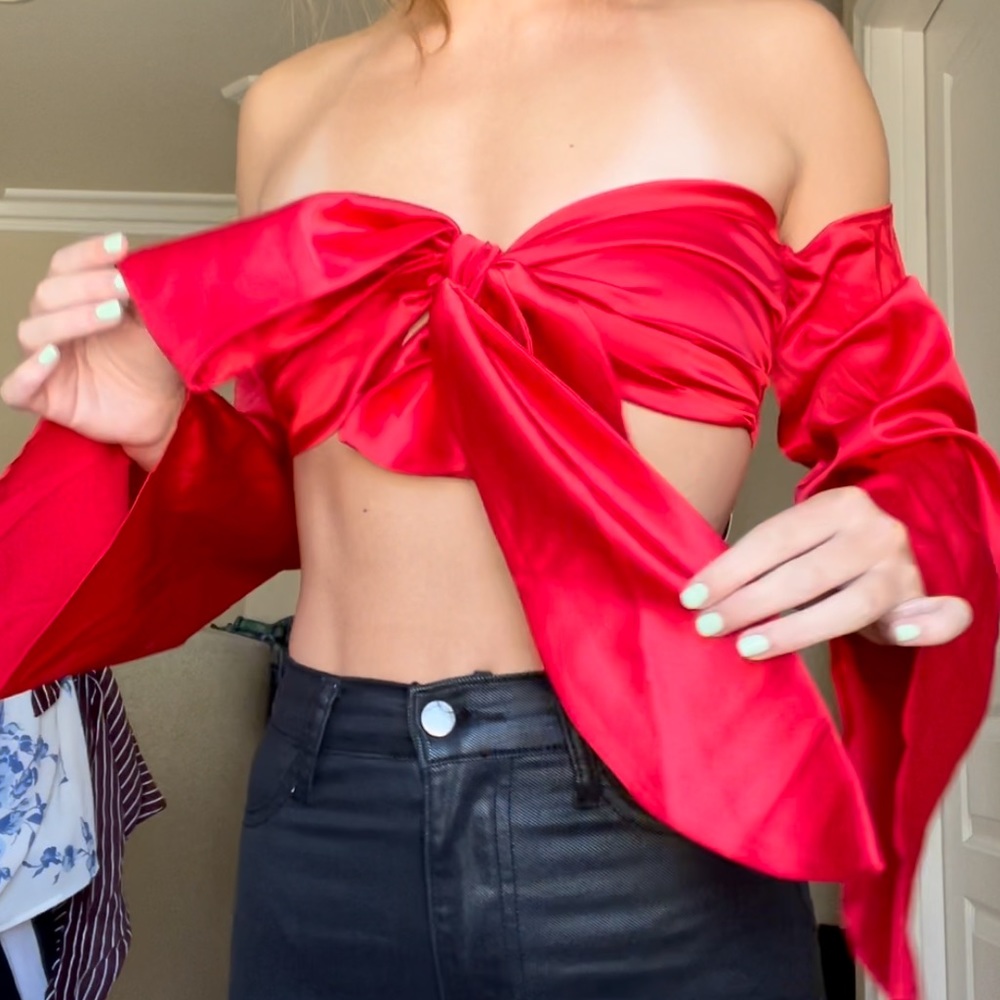 Satin Red Hot Tie Top